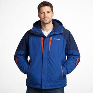 Columbia Winter Jacket Mens Large Blue Insulated Hooded Coat Parka Waterproof